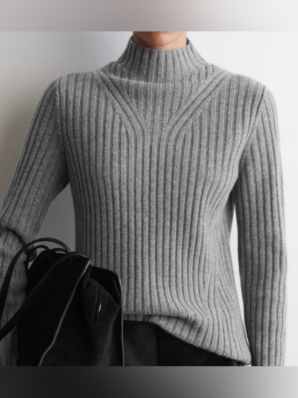 CHARLIE B Gray Ribbed Turtleneck Sweater